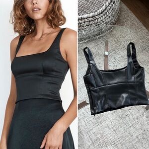Aritzia Wilfred Black Vegan Leather Bustier/Cropped Evening Party Tank Top Sz XS